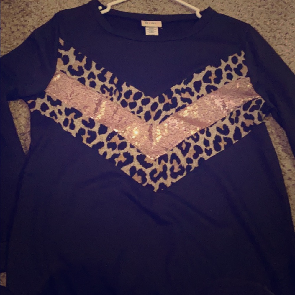 Black Cheetah Sequin long sleeve top